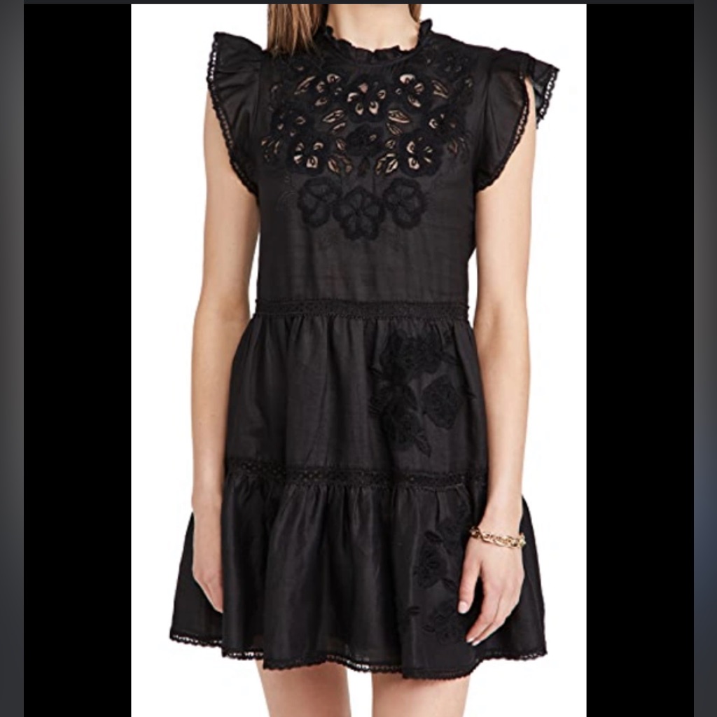 Veronica Beard Black Sahara Ramie Dress Size 0 Appliques And Lace Keyhole Back